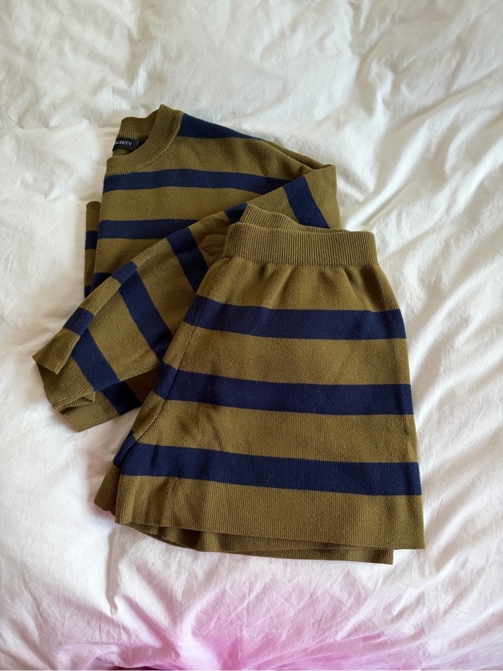 Cozy Striped Knit Pajama Set - Olive & Navy